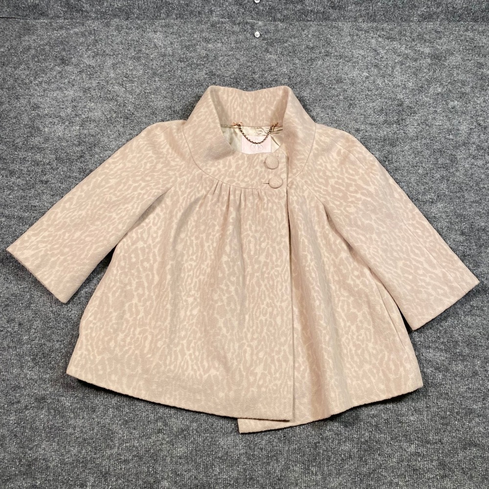 Rebecca Taylor Cape Womens Blush Pink Leopard Wool Angora Coat Jacket Size 4